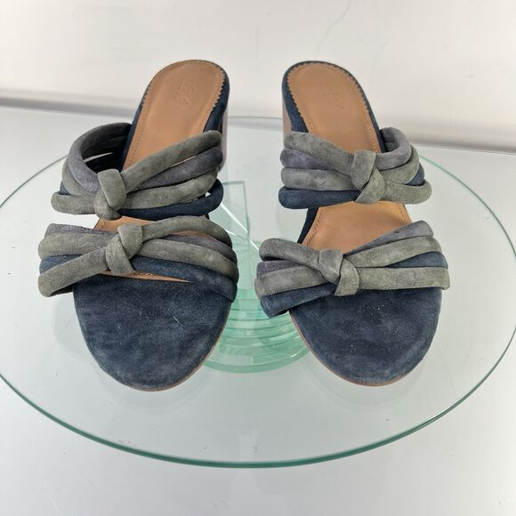 Crevo Rubie knotted Heel Sandals Suede Leather Strap Blue Gray slip on - Picture 2 of 10